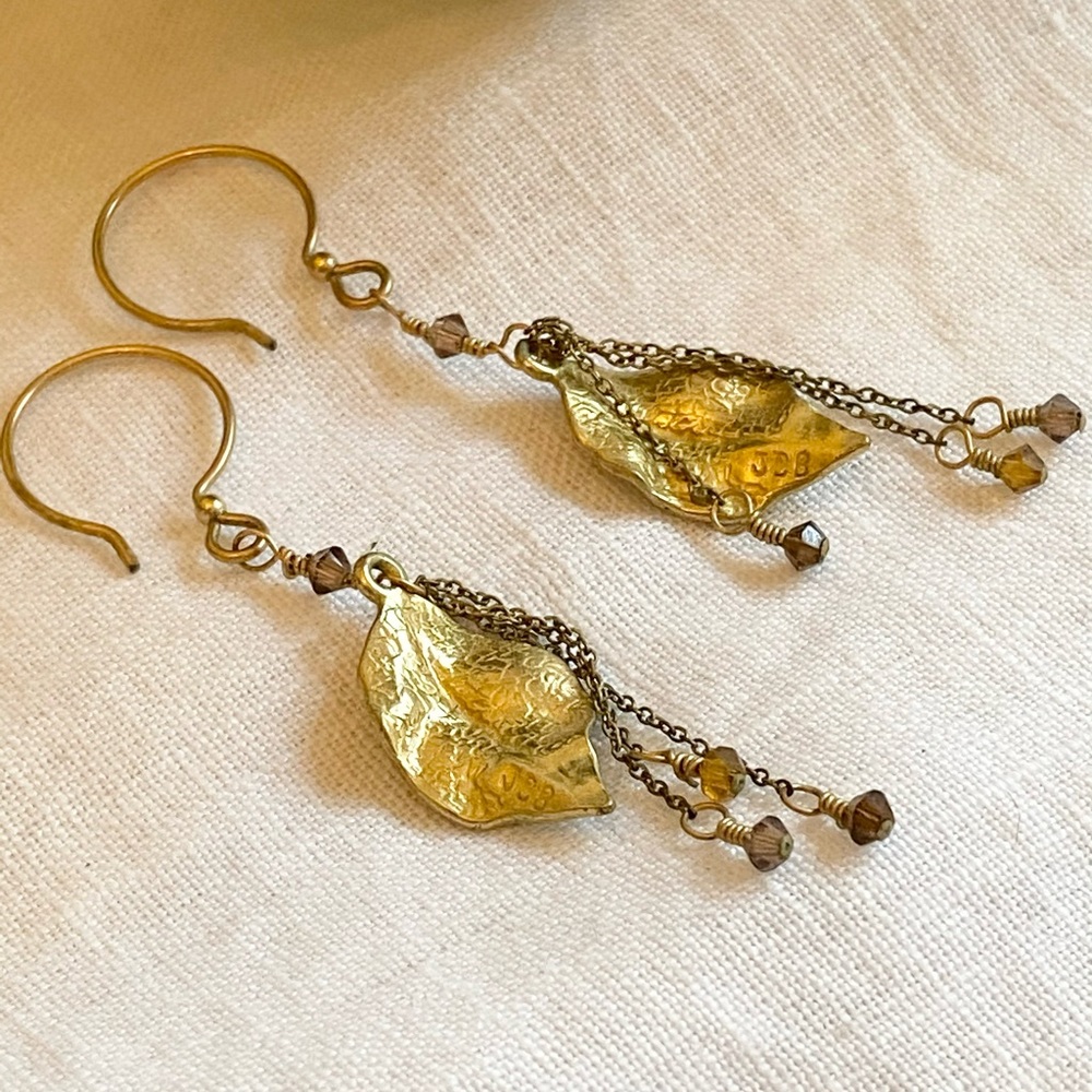 Gold Tone Leaf Earrings - Picture 5 of 6